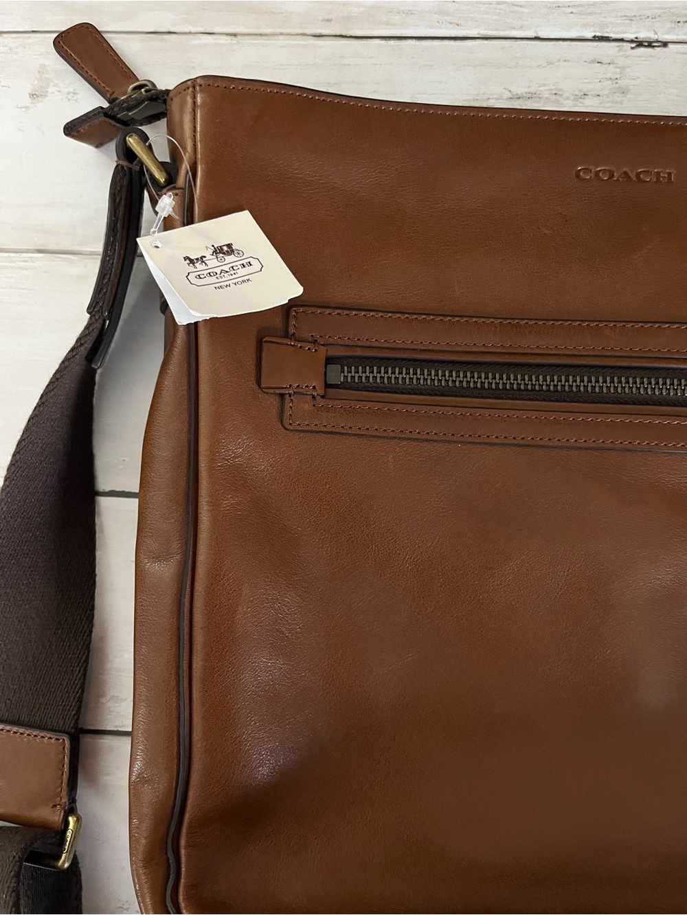 Coach Brown Leather Messenger Crossbody with Front Zip - Picture 3 of 13